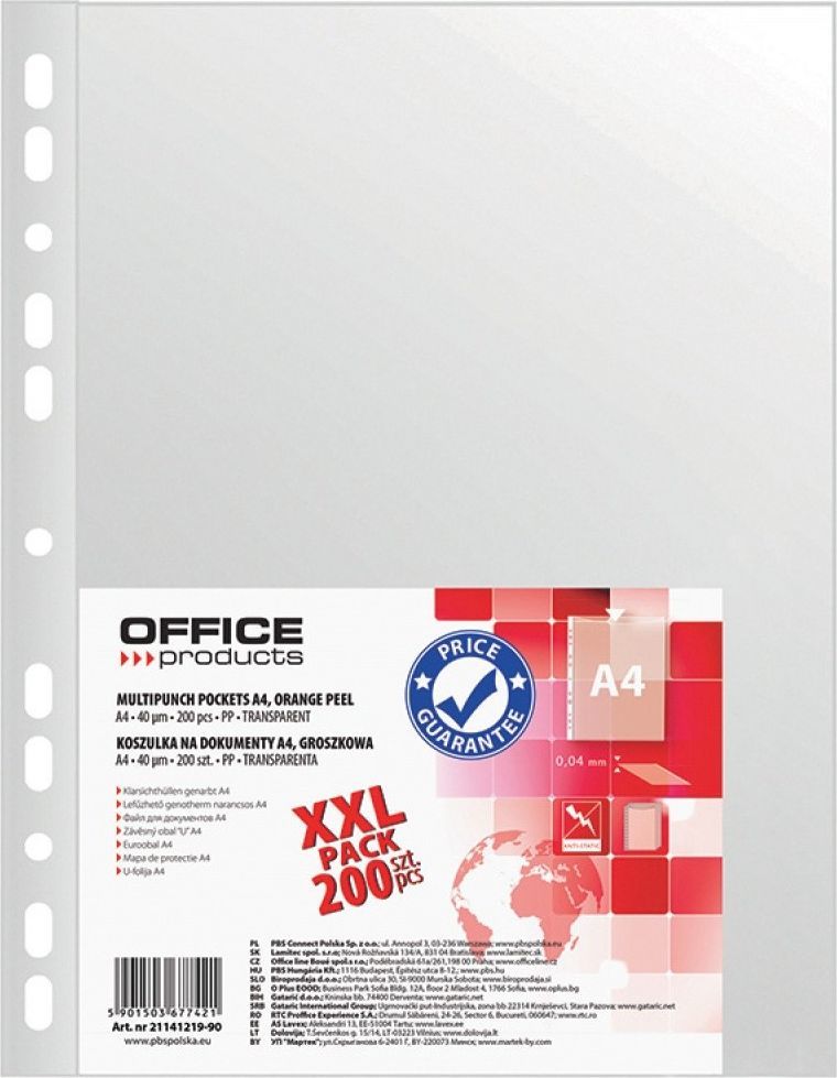 Dosje Office Products, A4, 200 copë, transparente