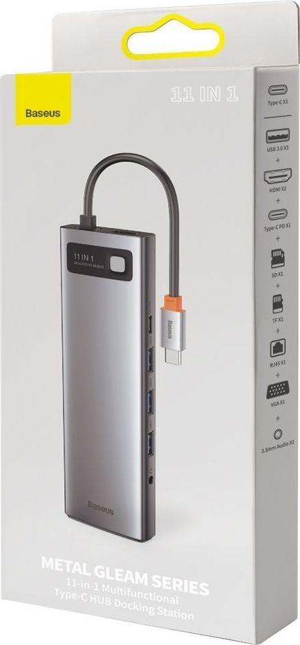 Replikator Baseus Metal Gleam 11in1 Stacion USB-C, i hirtë