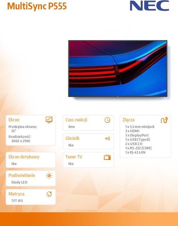 NEC MultiSync P555 55   4K UHD 700 cd/m² Црн