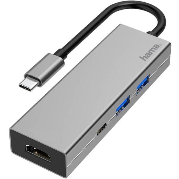 Konvertues Hama Multiport 4në1, 2x USB 3.2, HDMI & USB-C, i hirtë