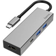 Konvertues Hama Multiport 4në1, 2x USB 3.2, HDMI & USB-C, i hirtë