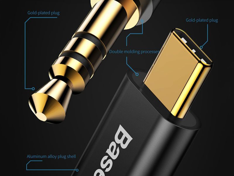 Kabllo USB Baseus (30476-uniw), USB-C në Mini Jack 3.5mm, 1.2 m, e zezë