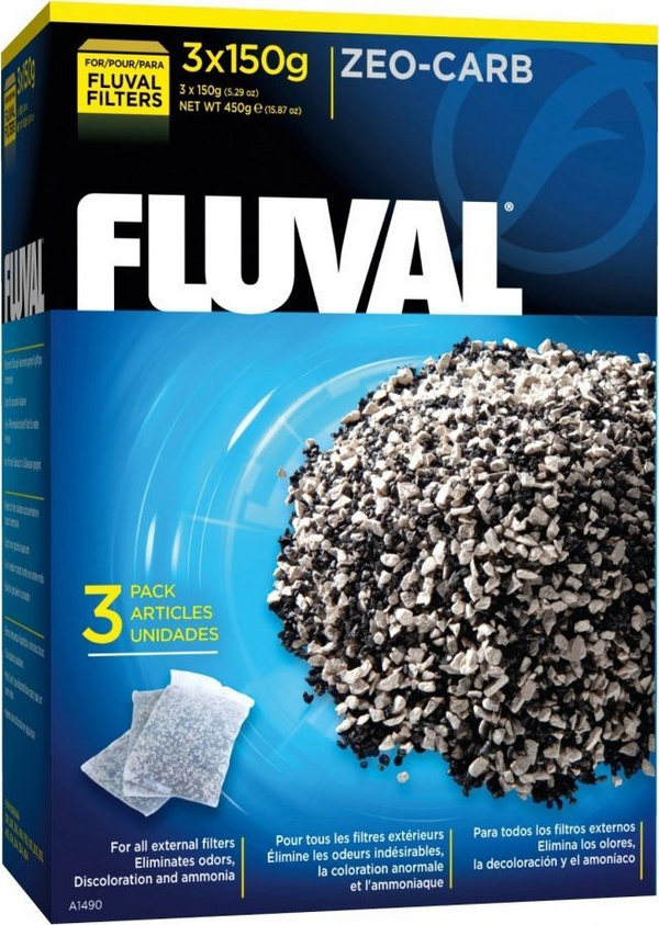 Fishek karboni Fluval Zeo-Carb për filtra, 450g (3x150g)