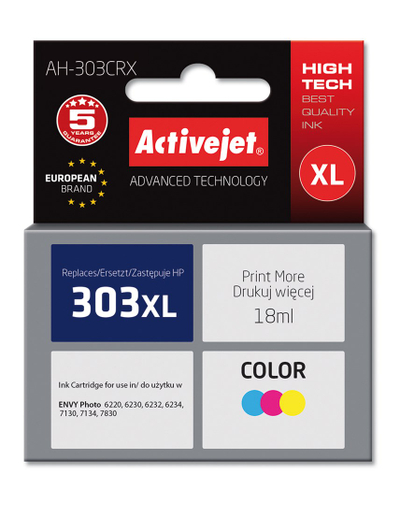 Ngjyrë për printer Activejet AH-303CRX (zëvendësim për HP 303XL T6N03AE), 18 ml, e kaltër / vjollcë /  e verdhë