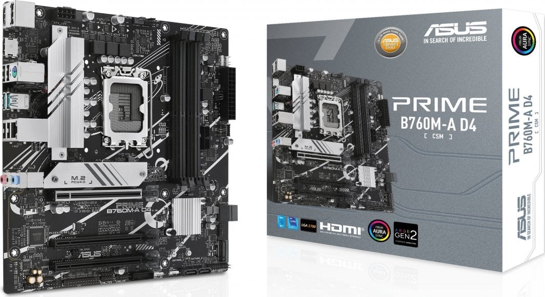 Pllakë amë ASUS Prime B760M-A D4-CSM, Intel B760, Socket 1700, 4 slota, ATX Pllakë amë ASUS Prime B760M-A D4-CSM, Intel B760, Socket 1700, 4 slota, ATX