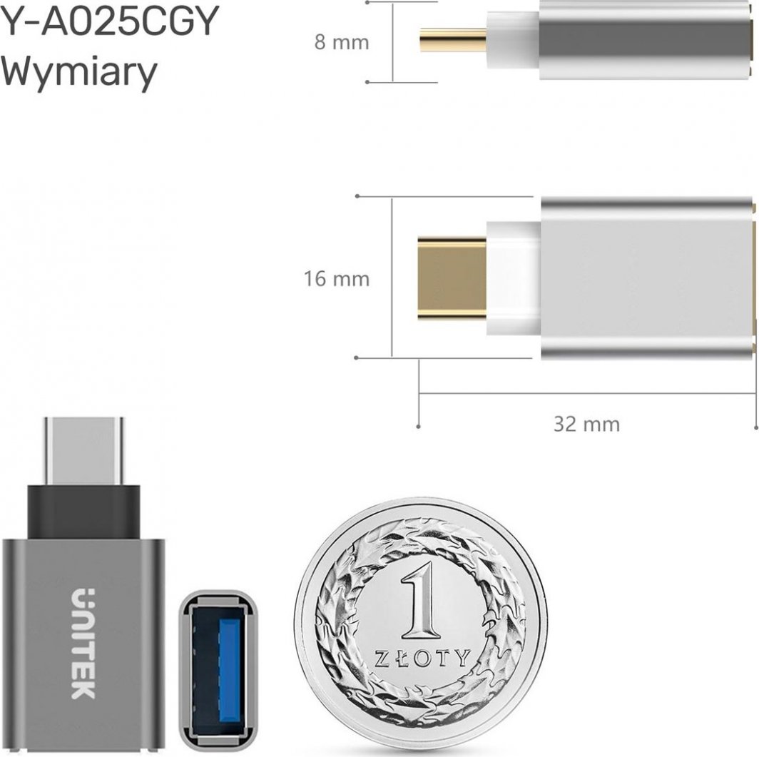 Адаптер USB A - USB C, сив