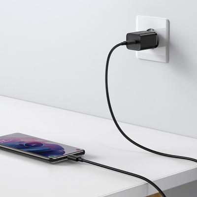 Karikues Baseus Super Si Quick 1C, USB-C, 25W, i zi + kabllo USB-C - USB-C, 3A, 1M, e zezë