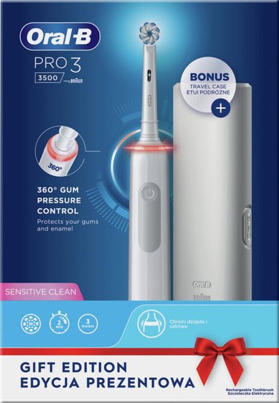 Furçë për dhëmbë Oral-B PRO 3 3500 Sensitive Clean White + këllëf udhëtimi