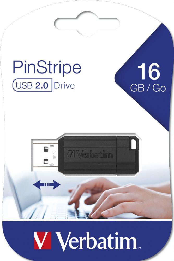 USB Verbatim PinStripe Pendrive, 16GB, e zezë