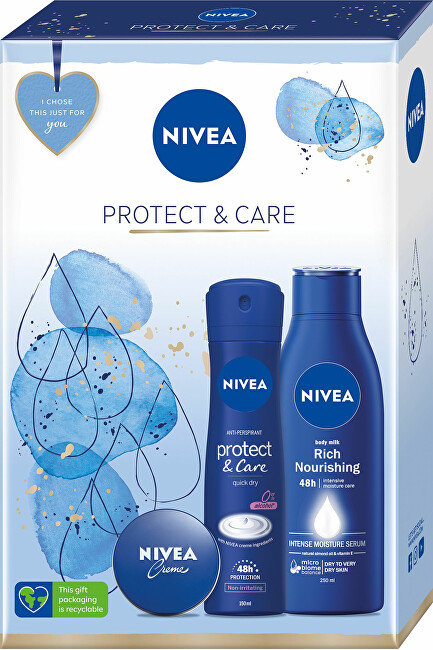 Set për fytyrë dhe trup Nivea Unique Nourishing Care, Losion për trup 250ml + Sprej antiperspirant 150ml + Krem univerzal 30ml