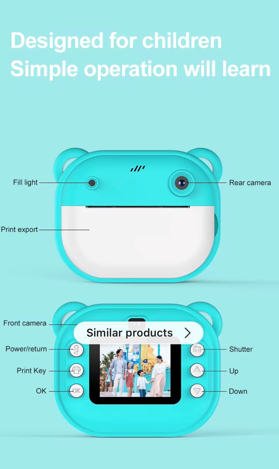 Kamerë me printer termik, bluetooth & USB, i kaltër
