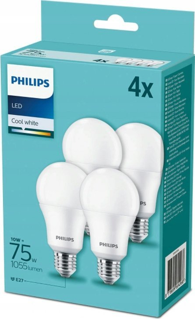 Llambe LED Philips A60 E27, 10W 2700K, set 4 cope, e bardhe mat ...