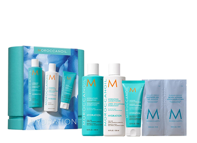 Set Shampo 250 ml + Balsam 250 ml + Maskë për flokë 75 ml + Xhel dushi 10 ml + Losion për trup 10 ml Moroccanoil