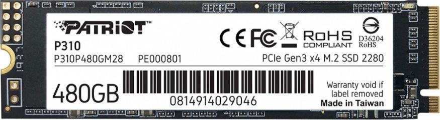 Disk SSD Patriot P310 . 480GB, M.2 2280 PCI-E x4 Gen3 NVMe