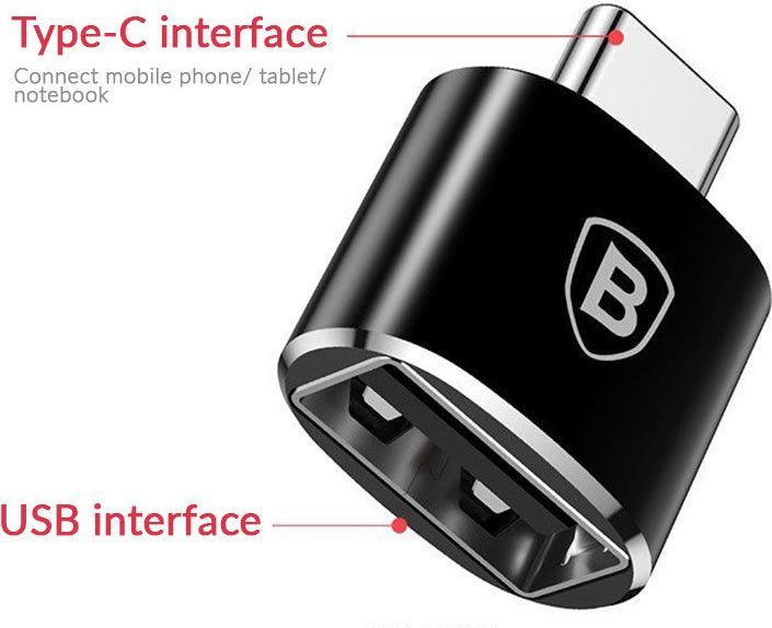 Adapter Baseus, USB A në USB C, i zi