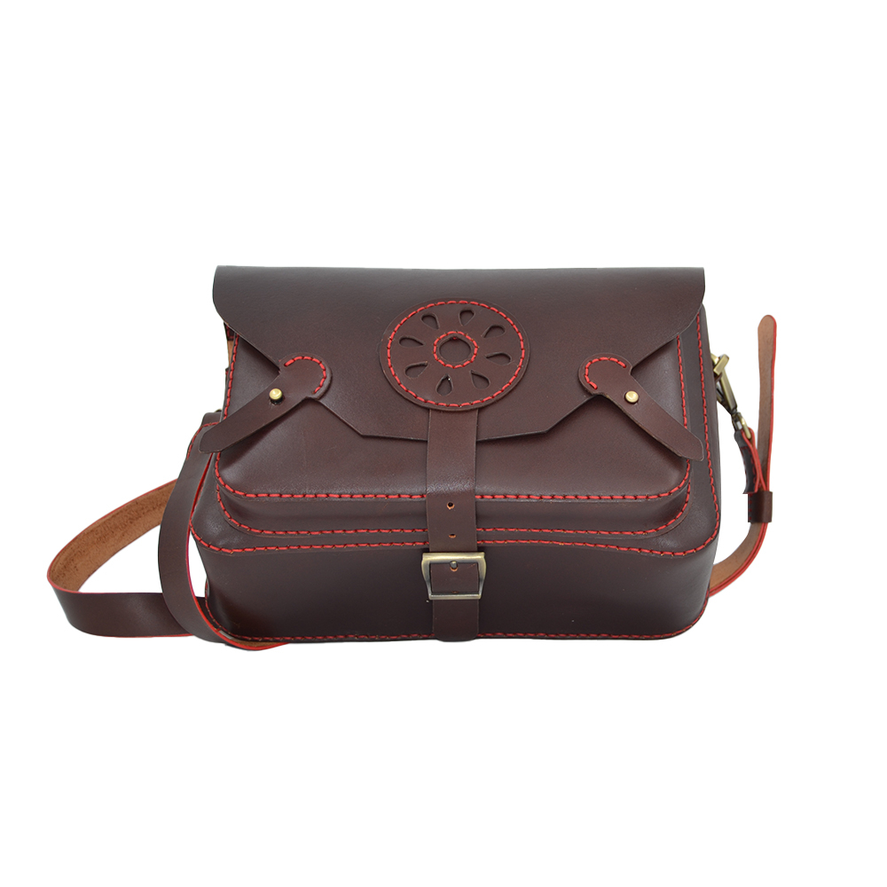Çantë krahu me lëkurë vaketa FD Leather, gështenje