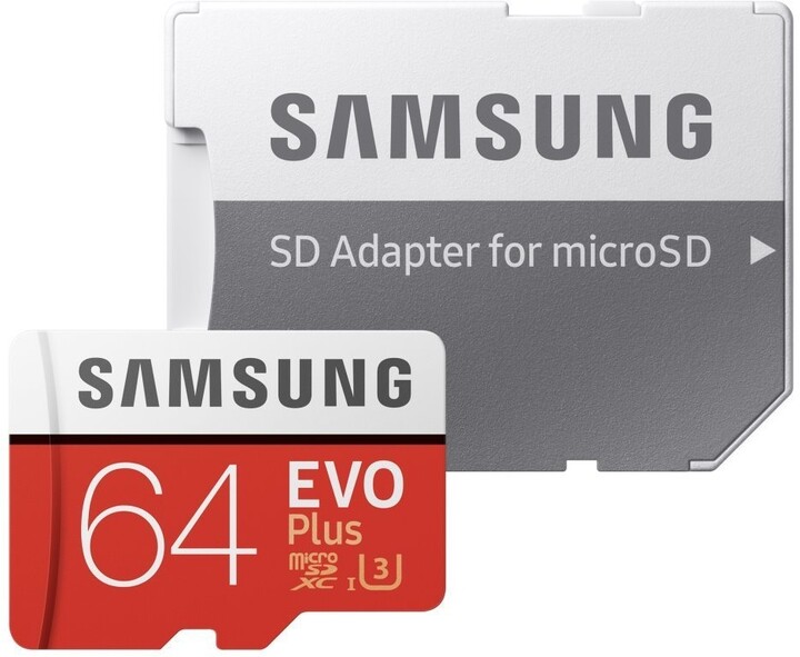 Kartë memorie Samsung EVO Plus Micro SDXC, 64 GB, UHS-I U3 + përshtatës SD