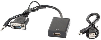 Kabllo Lanberg HDMI AV - D-Sub (VGA) + Jack 3.5 mm (AND-0021-BK), e zezë