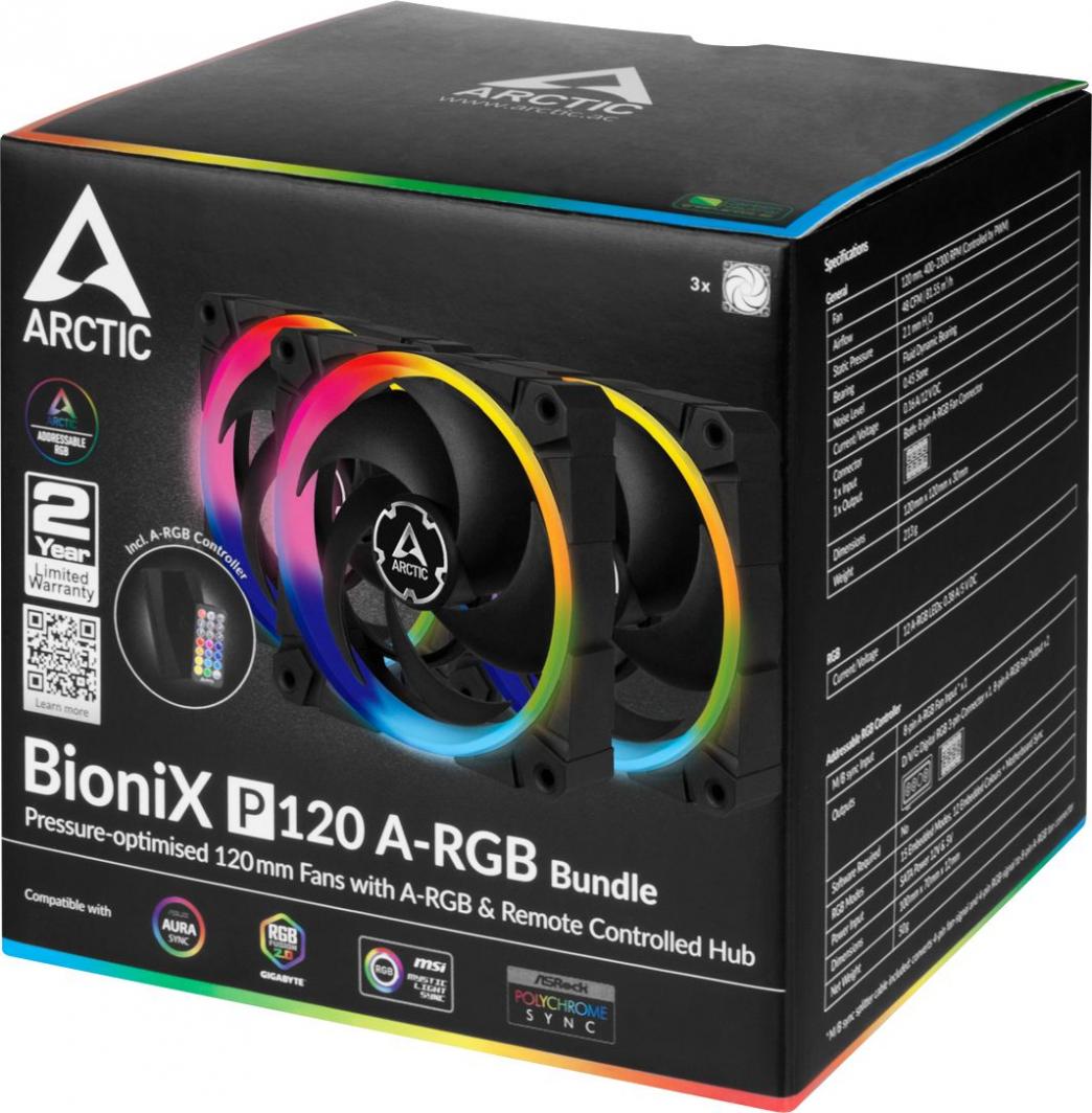 Set ventilatorë Arctic BioniX P120 (ACFAN00156A), A - RGB, 120 mm, 3 copë