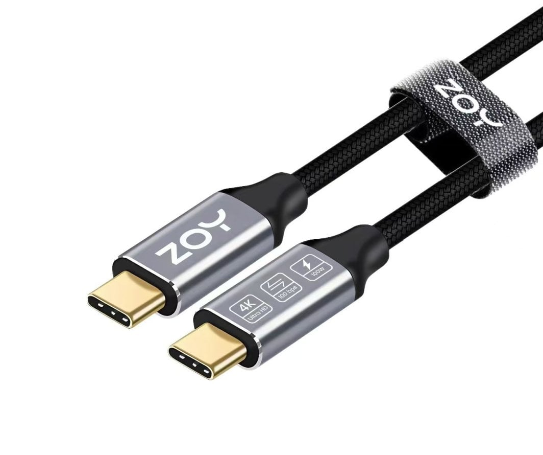 Kabllo ZOY USB-C - USB-C, 1m, e zezë/ e argjendë