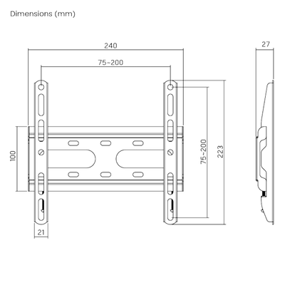 Mbajtëse statike për TV Brateck KL31-22F, 23"-43", 45 kg