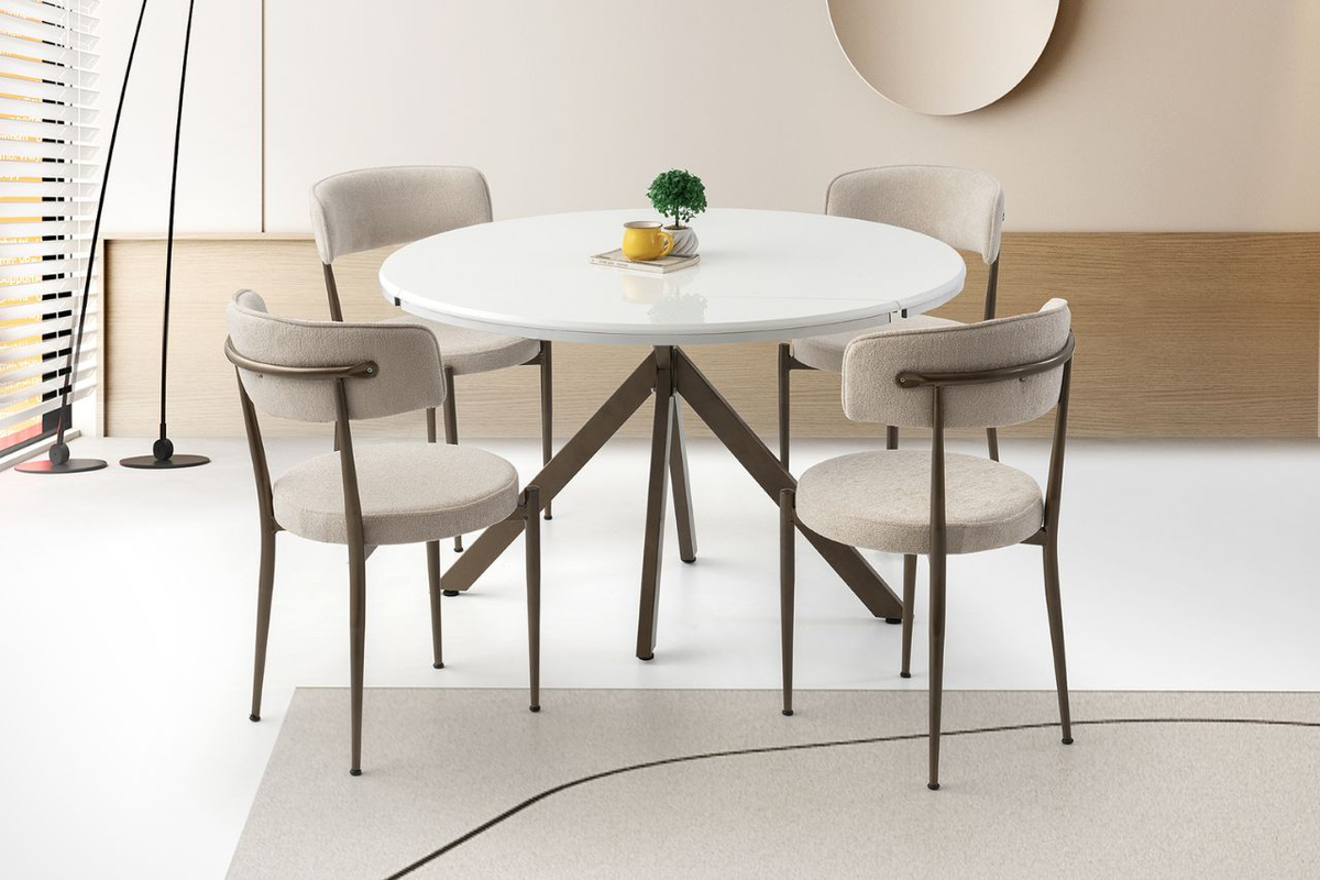 Set tavolinë ngrënie SAG Metal, 120x70x75cm, e bardhë/kafe