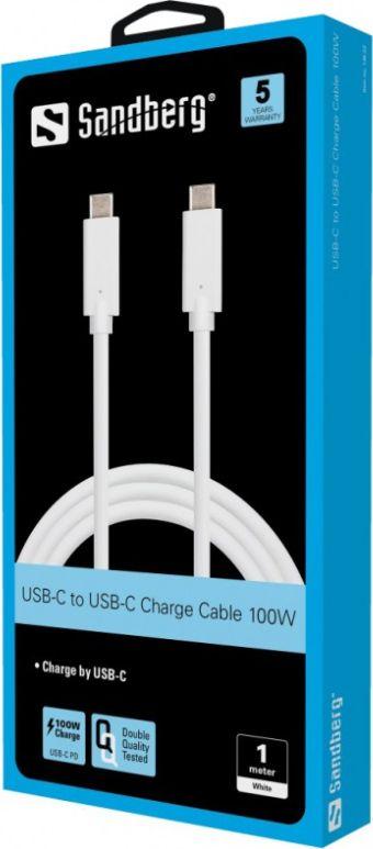 Kabllo USB Sandberg (136-22), USB-C në USB-C, 1 m, e bardhë 