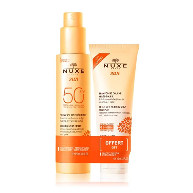 Set për kujdes ndaj diellit Nuxe, Sprej për nxirje SPF 50 150 ml + shampo për flokë dhe trup pas diellit 100 ml