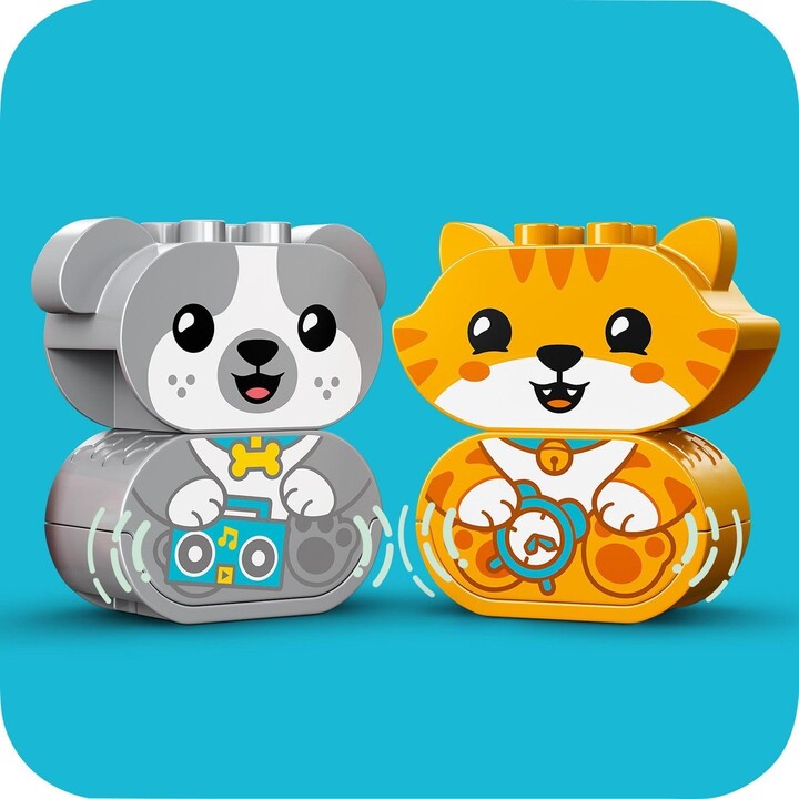 Комплет играчки LEGO® DUPLO® 10977 Моето прво кученце и маче што прават звуци, 22 парчиња