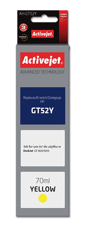 Ngjyrë për printer Activejet AH-GT52Y (zëvendësim për HP GT52Y M0H56AE), 70 ml, e verdhë Ngjyrë për printer Activejet AH-GT52Y (zëvendësim për HP GT52Y M0H56AE), 70 ml, e verdhë