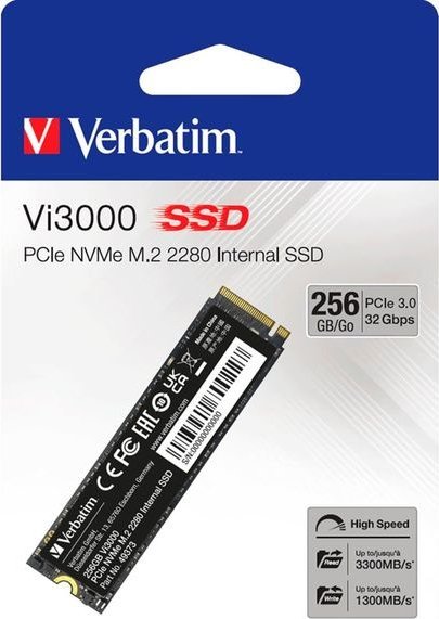 SSD диск Verbatim Vi3000, 256GB, M.2 2280 PCI-E x4 Gen3 NVMe
