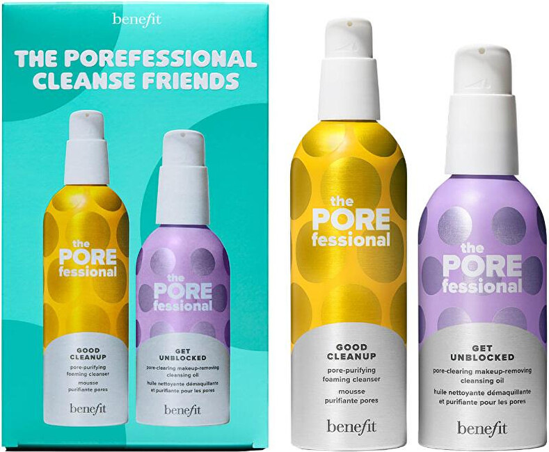 Set për fytyrë Benefit The Porefessional Cleanse Friends, shkumë pastruese për pore 147 ml + vaj pastrues për grim 147 ml