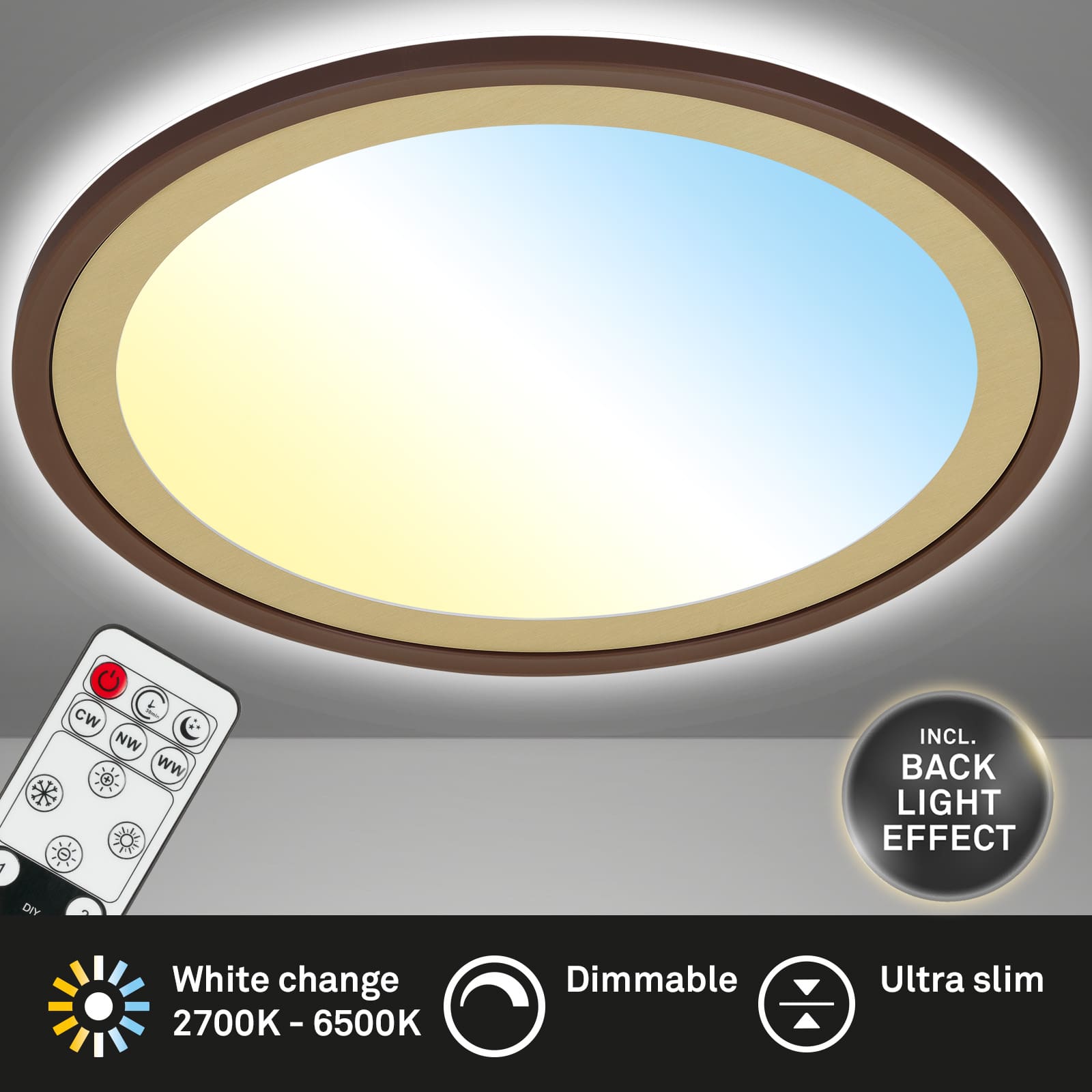 Ndriçues Briloner Led 42 cm, 22W, 3000 lm, kafe/ari