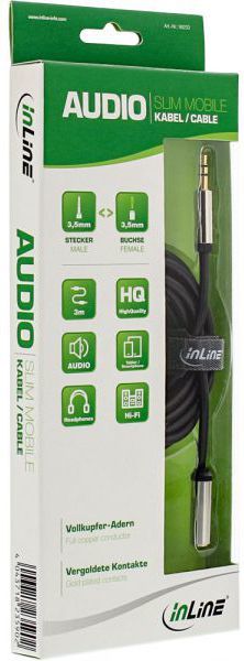 Kabllo InLine (99233), Jack 3.5mm (M) në Jack 3.5mm (F), 3m, e zezë / argjendtë