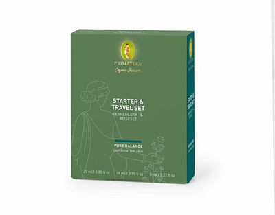 Set dhuratë Primavera Pure Balance, xhel pastrues 25 ml + toner fytyre 28 ml + lëng mat 8 ml