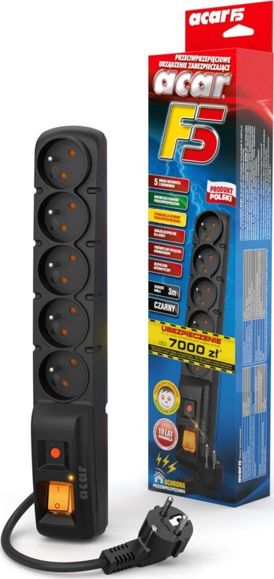 Kabllo vazhduese Acar F5, 5 priza, 3m