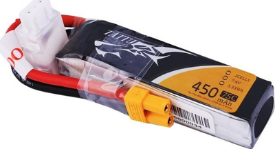 Bateri Gens Ace & TATTU 7.4V 75C 2S1P Long XT30, 450 mAh