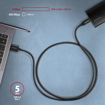 Kabllo AXAGON USB-A - USB-C SPEED USB3.2 Gen 1, 3A, 1m, e zezë