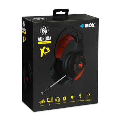 Kufje iBOX X3 GAMING HEADPHONES, 2 m, me kabllo, të zeza / të kuqe