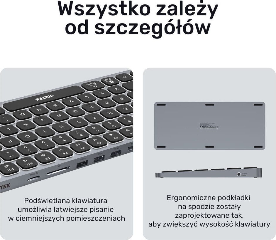 Тастатура Unitek, со кабел, US, сива