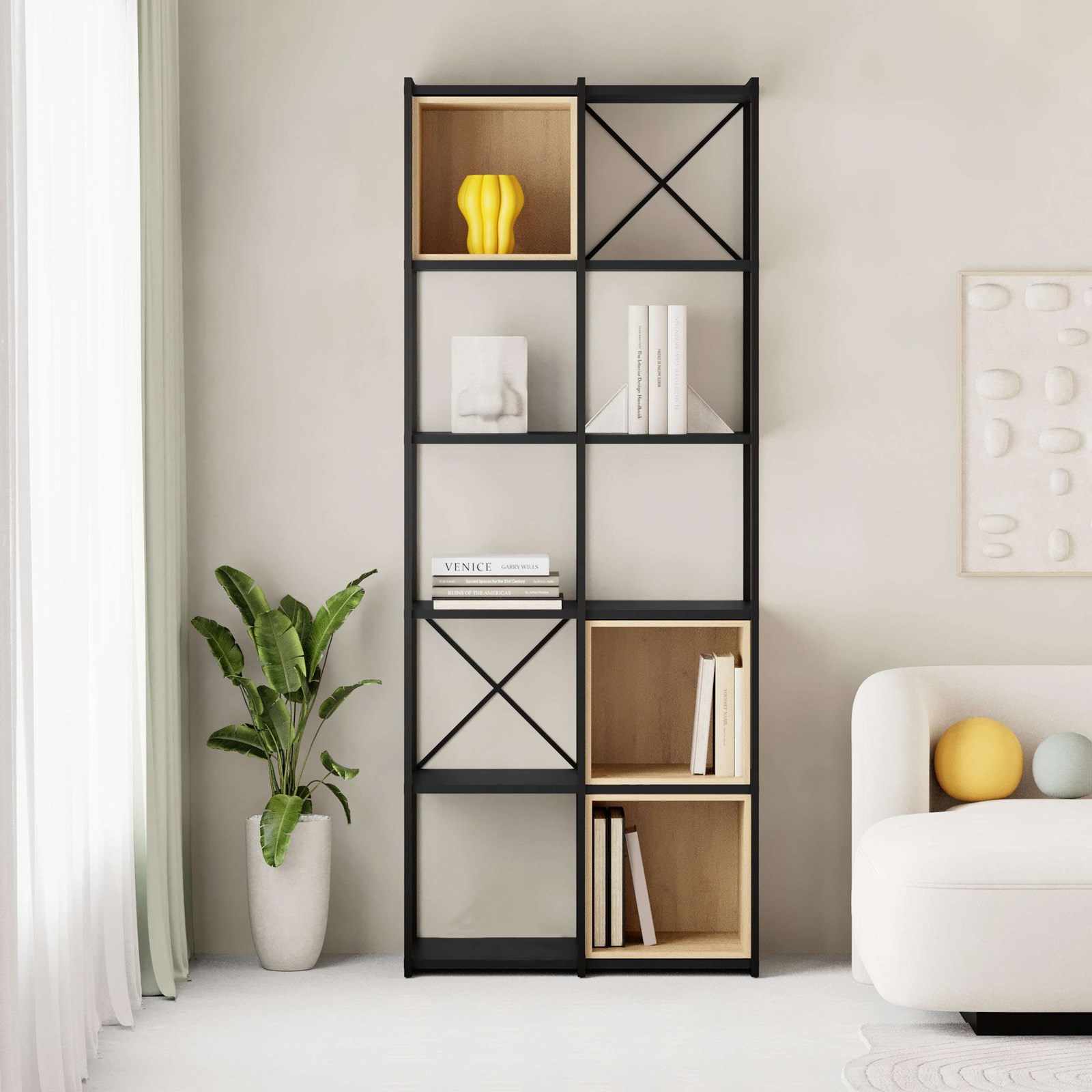 Raft për libra Decortie Vale, 179x70.7x39cm, e zezë/kafe e hapur