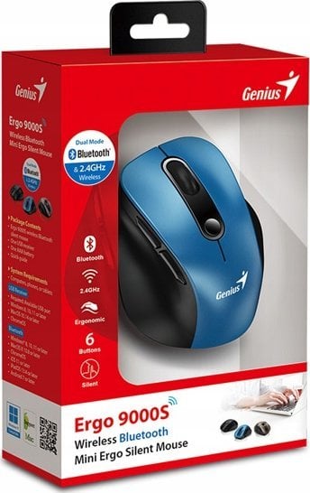 Maus Genius Ergo 9000S, Bluetooth 5.0, 2.4Ghz, i kaltër