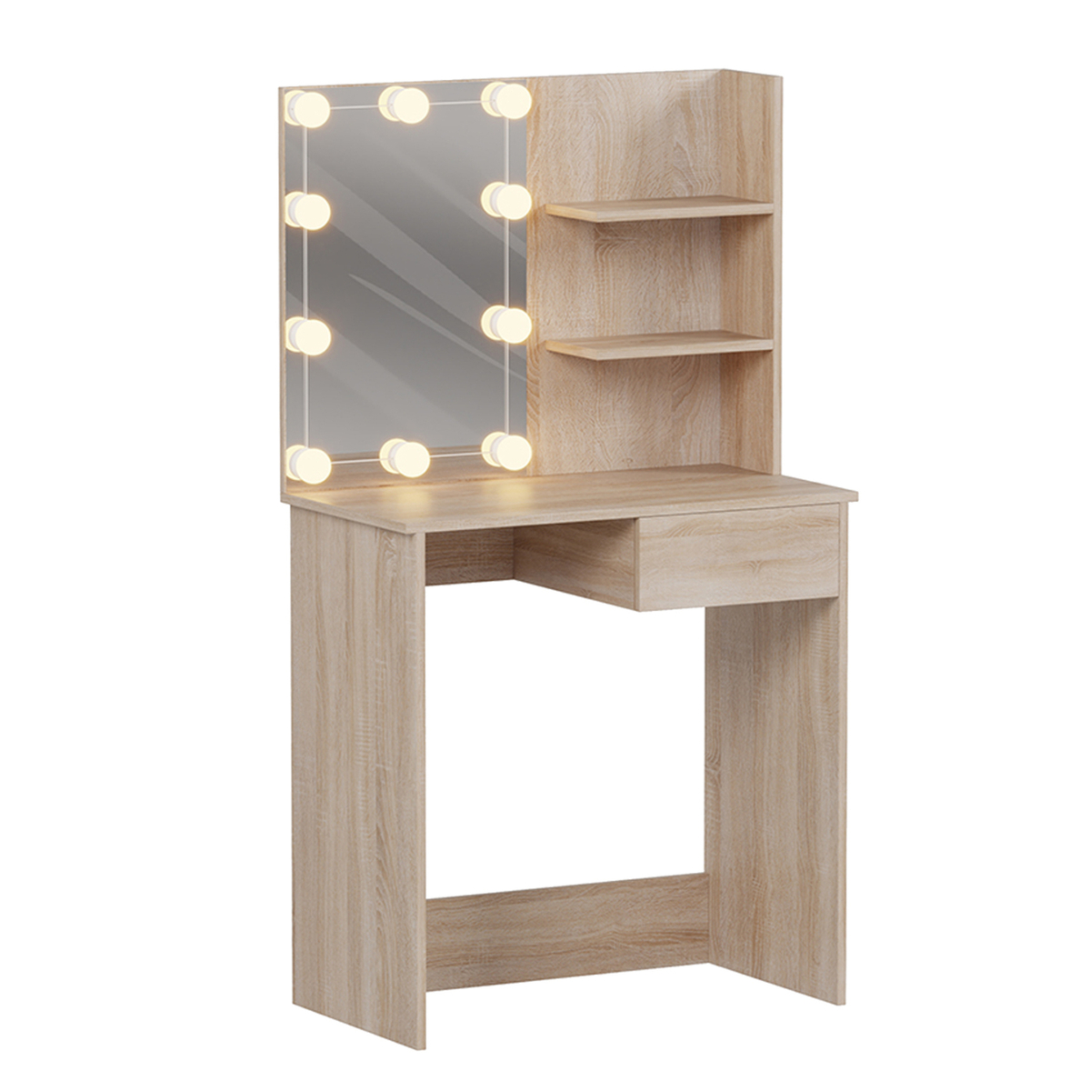 Tavolinë grimi me dritë LED dhe rafte Lauryn Melaminë 75x40x134.5Hcm (HM2501.01)