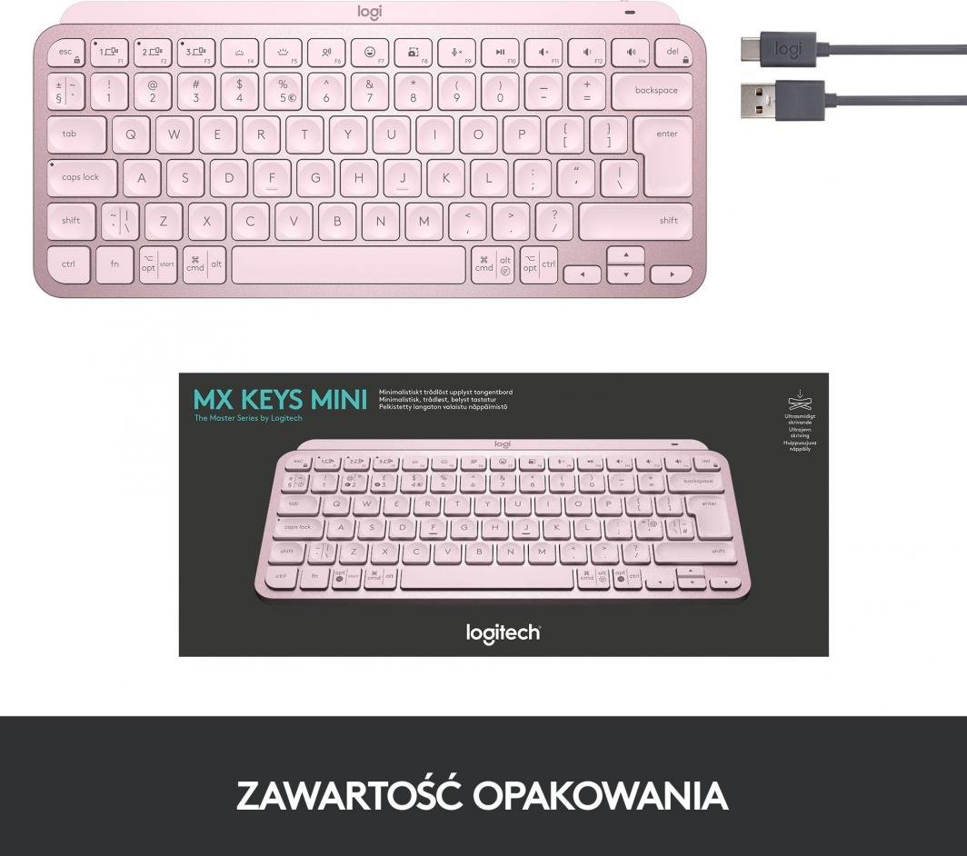 Logitech MX Keys Mini Безжична Осветлена Тастатура, Rose