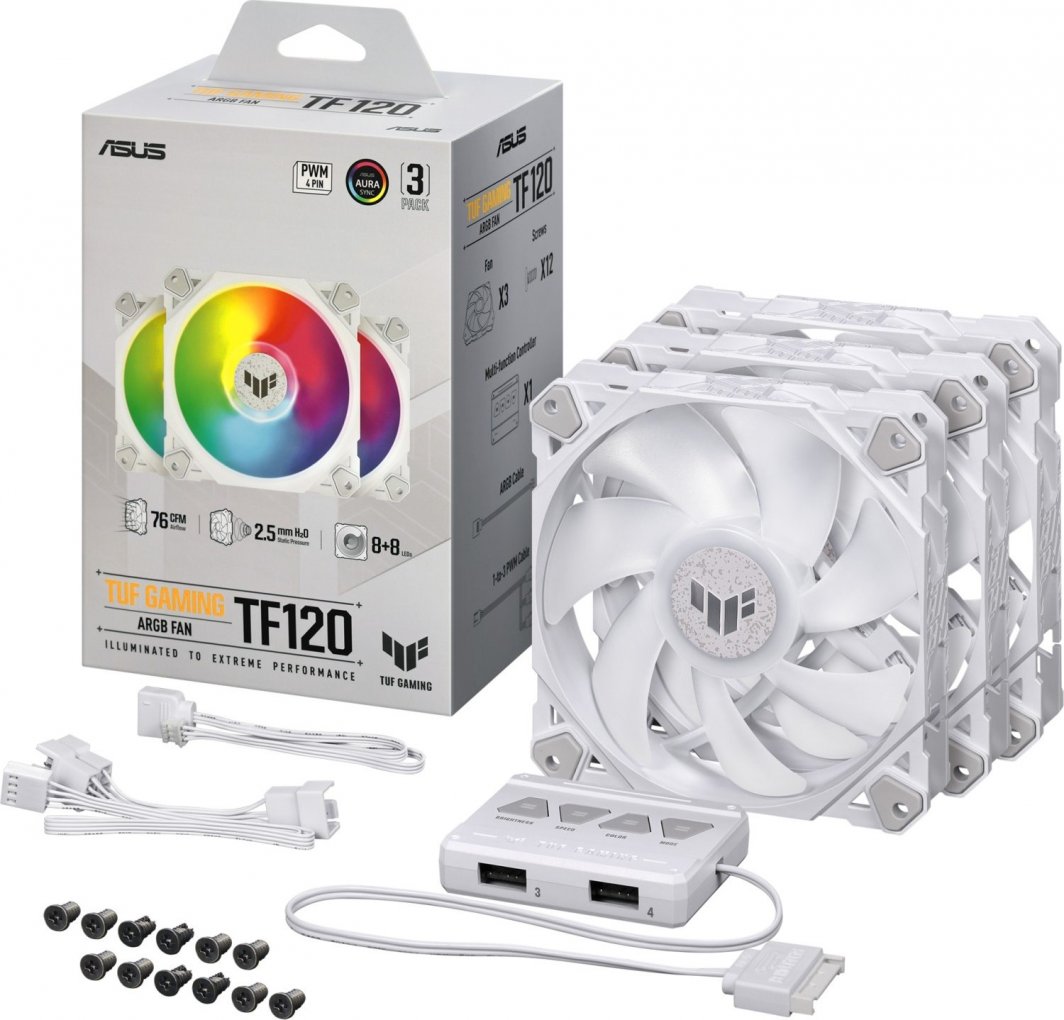 Set ftohësish Asus TUF Gaming TF120 ARGB, 3 copë, të bardhë