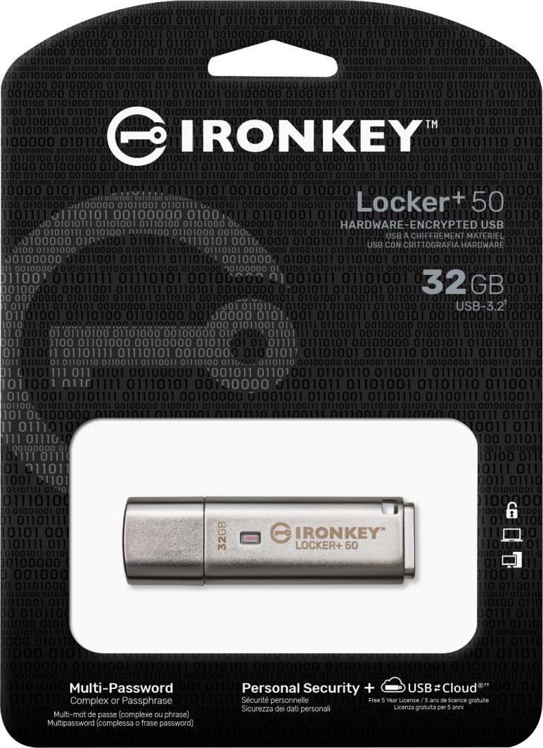 USB Pendrive Kingston IronKey Locker+ 50, 32GB, i hirtë
