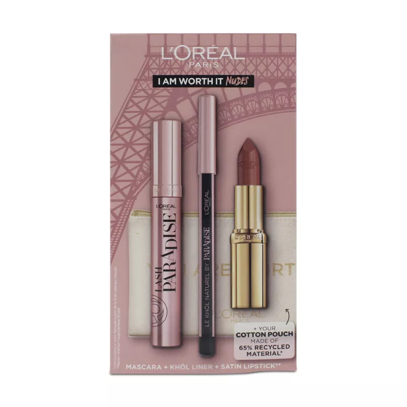 Set L'Oreal I Am Worth It Nude, Maskarë + Buzëkuq + Penel