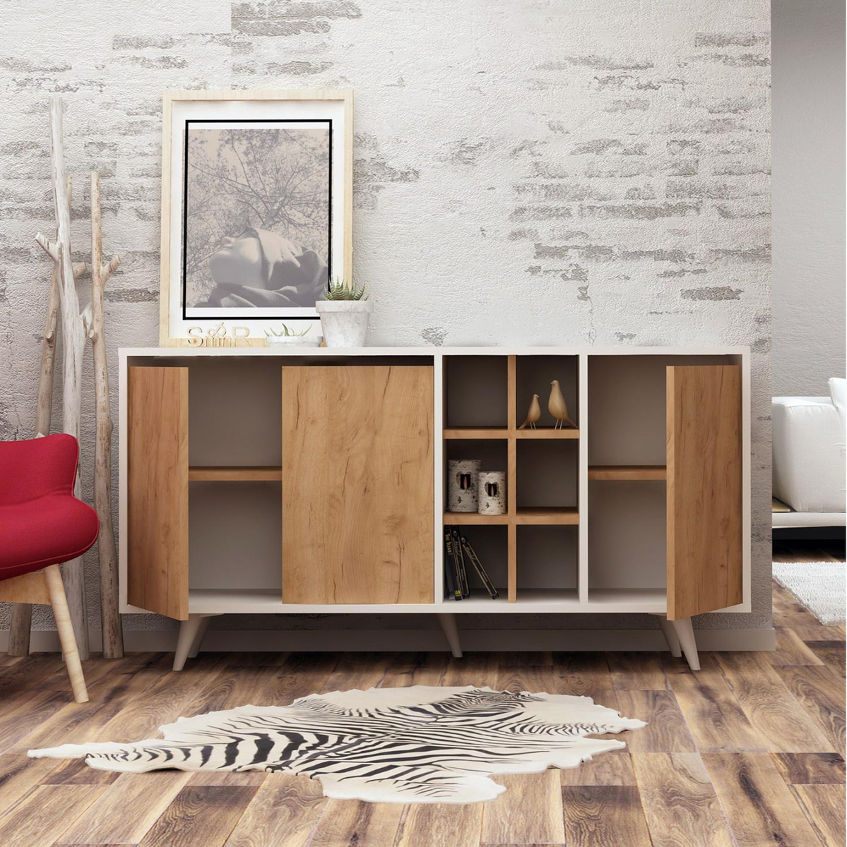 Komodë melamine 140×40×86 cm (HM9432.01), bardhë