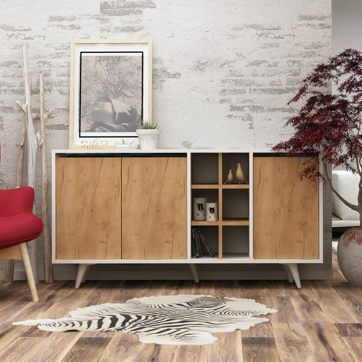 Komodë melamine 140×40×86 cm (HM9432.01), bardhë