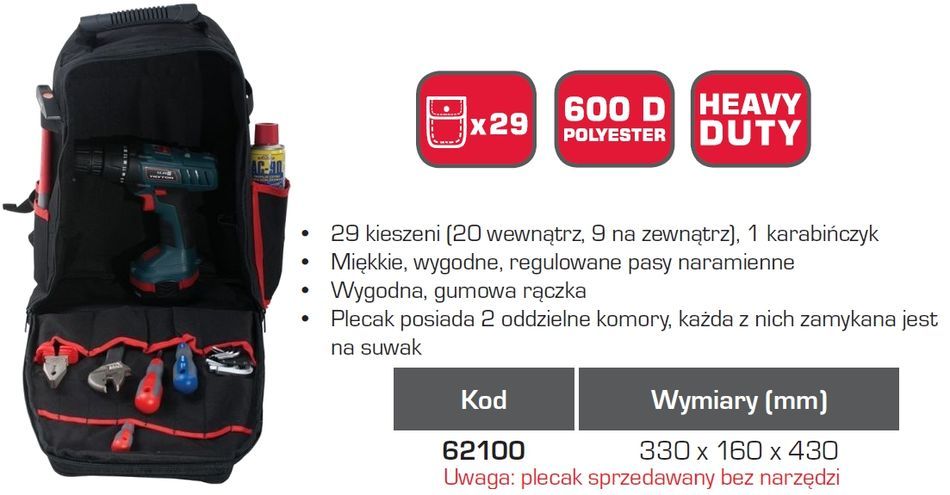 Çantë shpine për vegla Pro-Line, e zezë